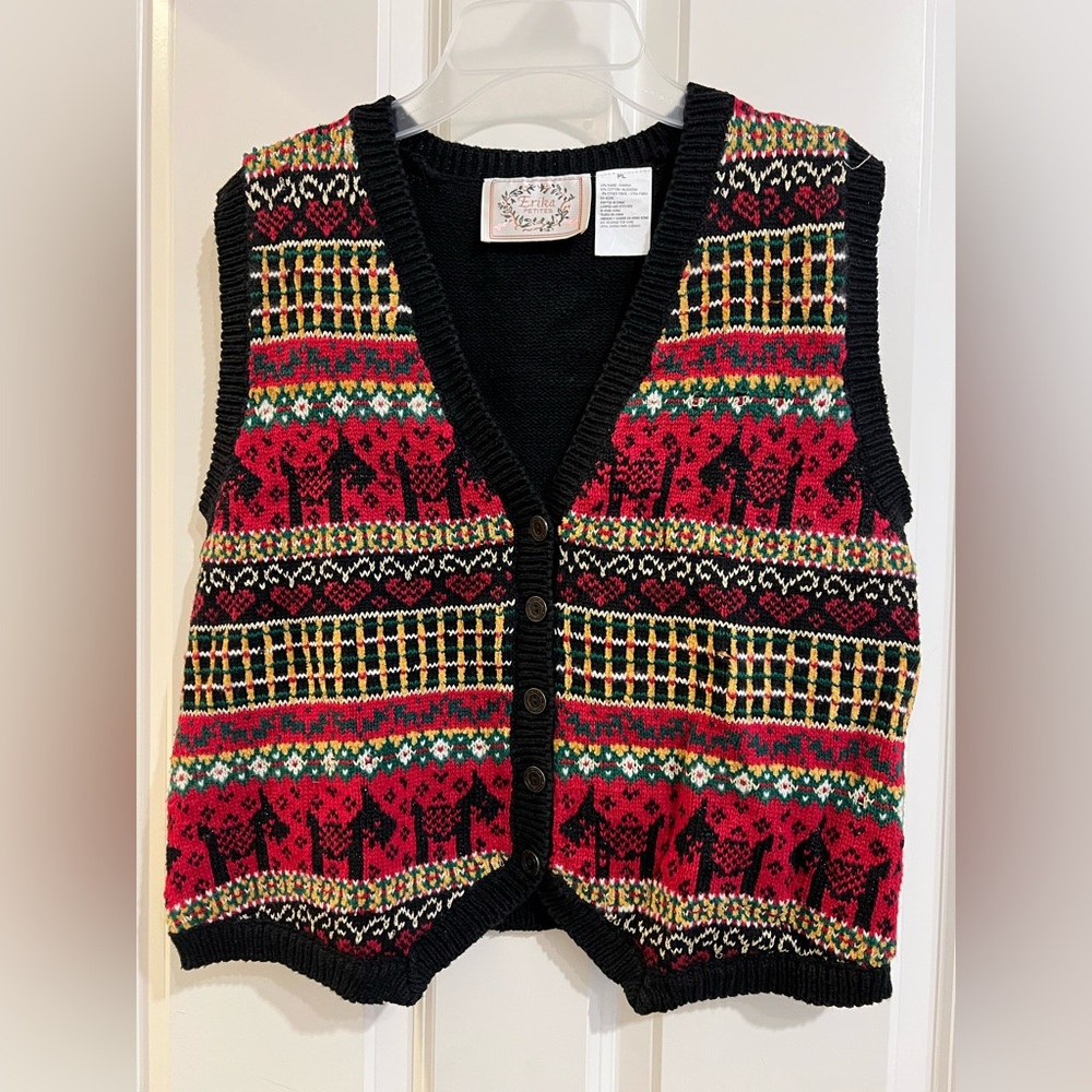 Christmas dog sweater button up vest. Size large petite.